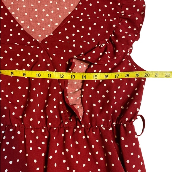 BloomChic Red Polka Dot Ruffle Midi Dress - Picture 4 of 7